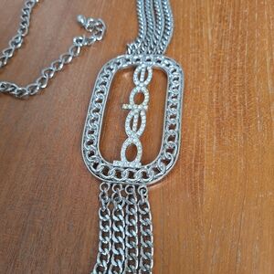 bebe Y2K Logo Chainmail Belt Rhinestone Buckle Silver Metal Edgy Castlecore